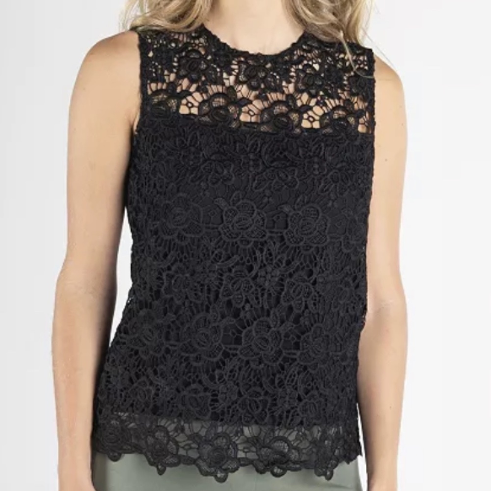 EUC Nanette Lepore Sleeveless Top With Lace Detail Size XL Black
